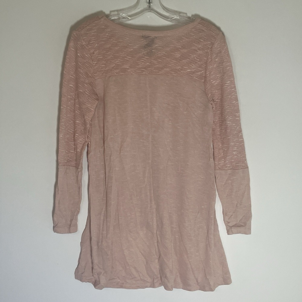 New Directions Sweater Womens Small Baby Pink Hi Low Boho Crochet V Neck Casual - Picture 12 of 15